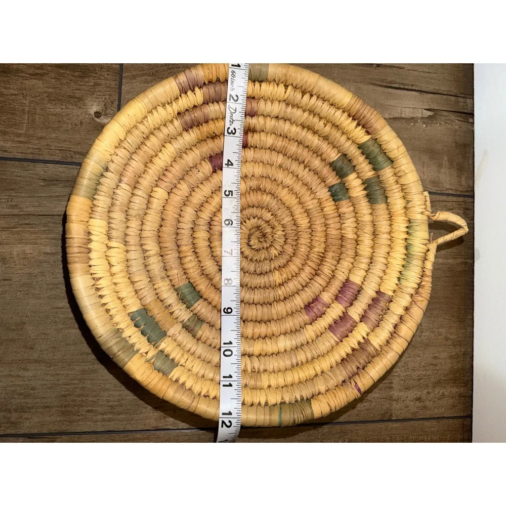Vintage Hand Woven Coiled Straw Wall Hanging Basket Tray Boho Decor 12